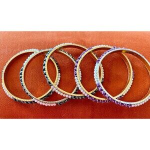 5 Bangle Bracelets India 2.25"  Blue Purple Madina Gold - Pearls Braded Colors